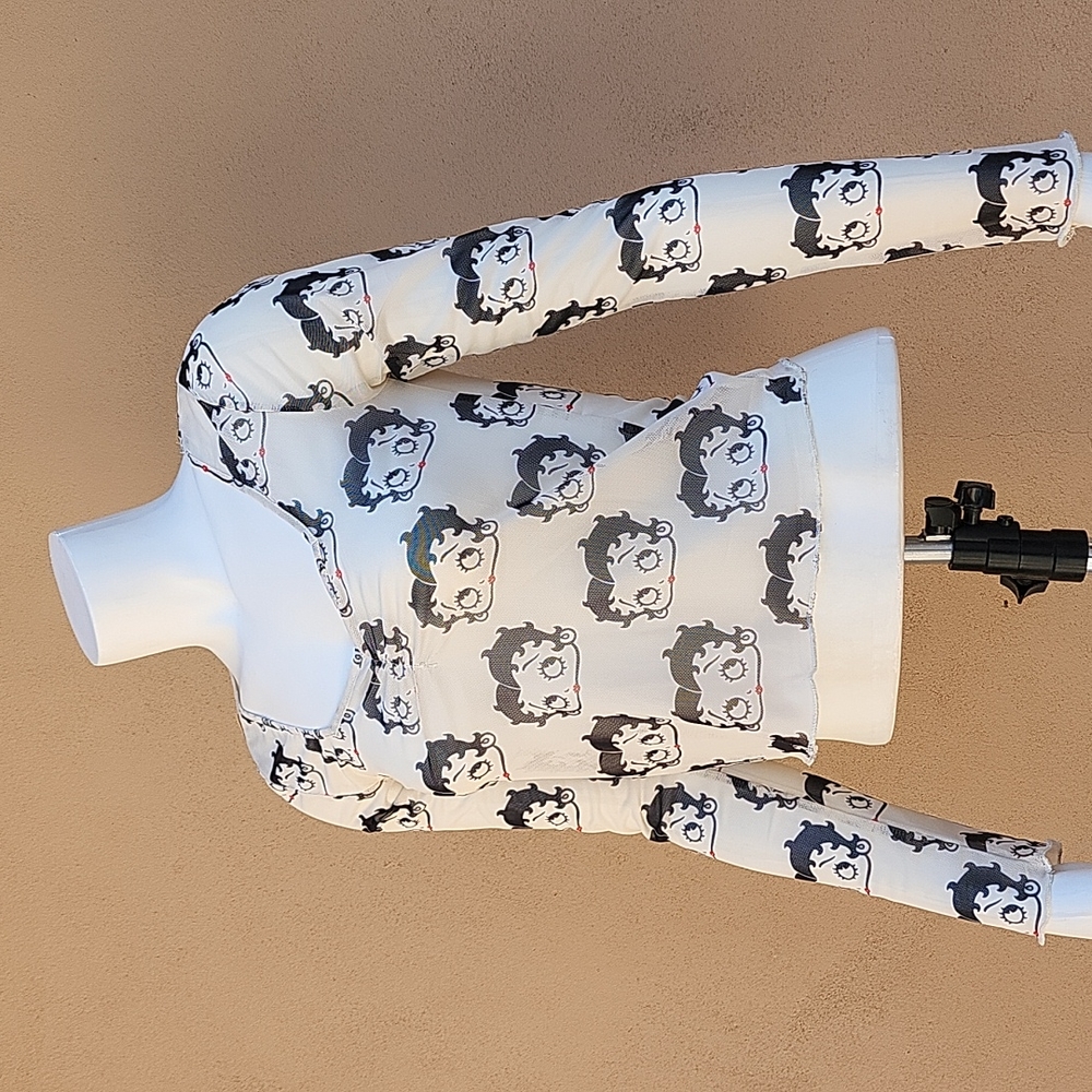 Betty Boop Y2K Punk Goth Sheer Mesh Stretch Long Sleeve Graphic Crop Top M L - Picture 6 of 16
